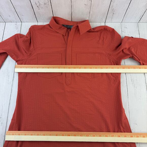 Title Nine Rust Orange Poly Nimblene 3/4 Sleeve Utility Shirt Dress Size Medium - Picture 12 of 14
